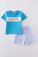 Load image into Gallery viewer, Blue seersucker animal embroidery set
