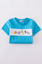 Load image into Gallery viewer, Blue seersucker animal embroidery set
