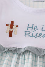 Load image into Gallery viewer, Blue he is risen embroidery dress
