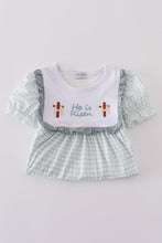 Load image into Gallery viewer, Blue he is risen embroidery dress
