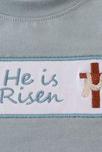 Load image into Gallery viewer, Blue he is risen embroidery top
