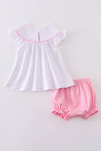 Load image into Gallery viewer, Pink cross embroider smocked bloomer set
