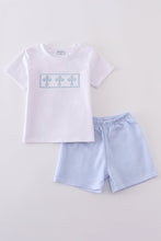 Load image into Gallery viewer, Blue cross embroider smocked set
