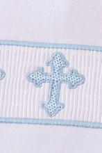 Load image into Gallery viewer, Blue cross embroider smocked set
