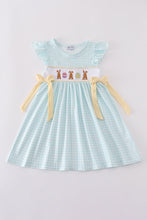 Load image into Gallery viewer, Blue bunny embroidery smocked dress
