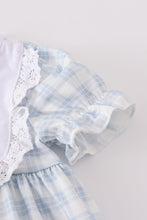 Load image into Gallery viewer, Blue plaid he is risen embroidery bloomer set
