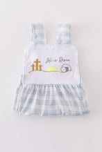 Load image into Gallery viewer, Blue plaid he is risen embroidery bubble
