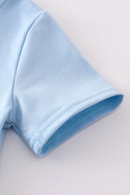 Load image into Gallery viewer, Blue plaid he is risen embroidery bloomer set
