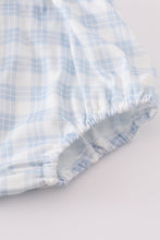 Load image into Gallery viewer, Blue plaid he is risen embroidery bloomer set
