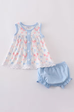Load image into Gallery viewer, Blue bow lattice print  bloomer set
