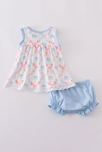 Load image into Gallery viewer, Blue bow lattice print  bloomer set
