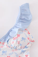 Load image into Gallery viewer, Blue bow lattice print  mom swimsuit
