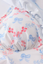 Load image into Gallery viewer, Blue bow lattice print  mom swimsuit
