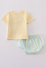 Load image into Gallery viewer, Yellow stripe animal embroidery smocked bloomer set
