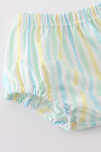 Load image into Gallery viewer, Yellow stripe animal embroidery smocked bloomer set
