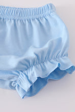 Load image into Gallery viewer, Blue flag embroidery smocked gingham bloomer set
