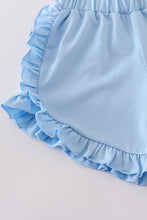 Load image into Gallery viewer, Blue flag embroidery smocked shorts set
