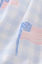 Load image into Gallery viewer, Blue flag embroidery smocked gingham dress
