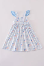 Load image into Gallery viewer, Blue flag embroidery smocked gingham dress
