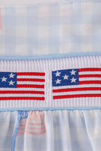 Load image into Gallery viewer, Blue flag embroidery smocked gingham dress

