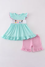 Load image into Gallery viewer, Mint princess embroidery gingham shorts set
