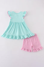 Load image into Gallery viewer, Mint princess embroidery gingham shorts set
