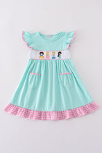 Load image into Gallery viewer, Mint princess embroidery gingham ruffle dress
