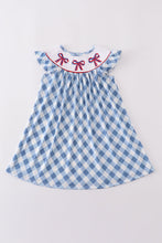 Load image into Gallery viewer, Blue bow embroidery smocked dress
