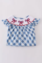 Load image into Gallery viewer, Blue bow embroidery smocked dress

