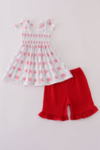 Load image into Gallery viewer, Bow embroidery smocked shorts set

