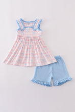 Load image into Gallery viewer, Pink plaid bow print gingham shorts set
