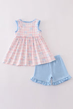 Load image into Gallery viewer, Pink plaid bow print gingham shorts set
