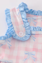 Load image into Gallery viewer, Pink plaid bow print gingham shorts set
