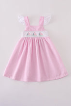 Load image into Gallery viewer, Pink stripe seersucker sailboat embroidery smocked dress
