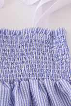 Load image into Gallery viewer, Blue stripe seersucker smocked mom&amp;me dress

