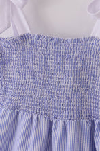 Load image into Gallery viewer, Blue stripe seersucker smocked mom&amp;me dress
