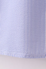 Load image into Gallery viewer, Blue stripe seersucker smocked mom&amp;me dress
