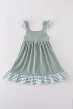 Load image into Gallery viewer, Sage stripe flutter trim ruffle dress
