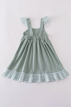Load image into Gallery viewer, Sage stripe flutter trim ruffle dress

