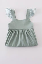 Load image into Gallery viewer, Sage stripe flutter trim ruffle dress
