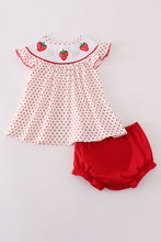 Load image into Gallery viewer, Red dot strawberry embroidery smocked bloomer set

