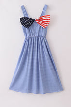 Load image into Gallery viewer, Blue flag bow gingham mom dress
