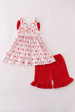 Load image into Gallery viewer, Red apple bow ruffle shorts set

