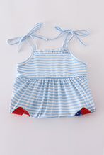 Load image into Gallery viewer, Blue character applique stripe dress
