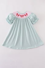 Load image into Gallery viewer, Blue bow pearl smocked dress
