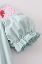 Load image into Gallery viewer, Blue bow pearl smocked dress
