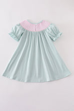 Load image into Gallery viewer, Blue bow pearl smocked dress
