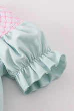 Load image into Gallery viewer, Blue bow pearl smocked dress
