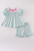 Load image into Gallery viewer, Blue bow pearl smocked ruffle shorts set
