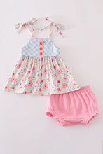 Load image into Gallery viewer, Pink floral print strap bloomer set
